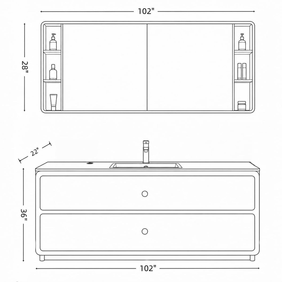 54 in Freestanding Single Sink Bathroom Vanity with LED Mirror Cabinet