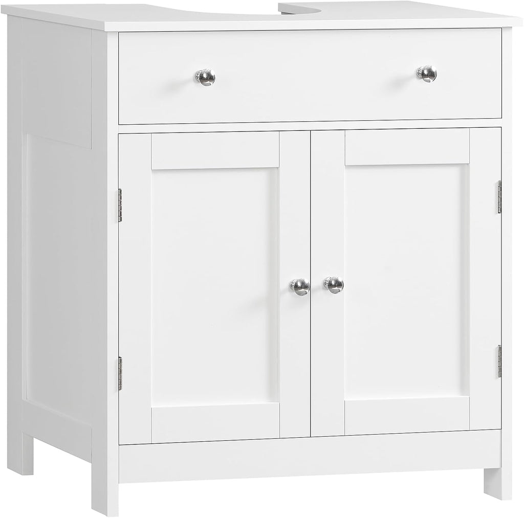 TEENFON Pedestal Sink Storage Cabinet with 2 Doorsand Drawer, Bathroom Sink Cabinet, Under Sink Storage with U-Shape Cut-Out, White