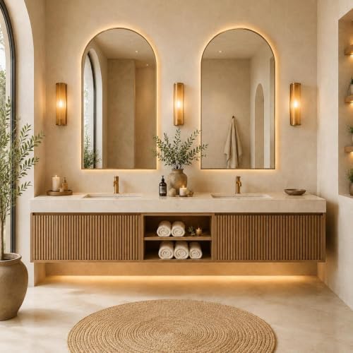 96 in Floating Double Bathroom Vanity with Sinks & LED Mirrors