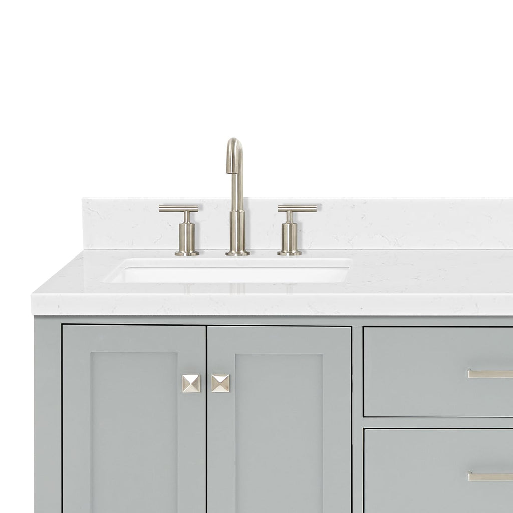 DKB Isabella 66" White Double Bathroom Vanity with 1.5" Carrara Quartz Countertop, Double Rectangular Undermount Sinks, 4 Soft Closing Doors, 6 Dovetail Drawers