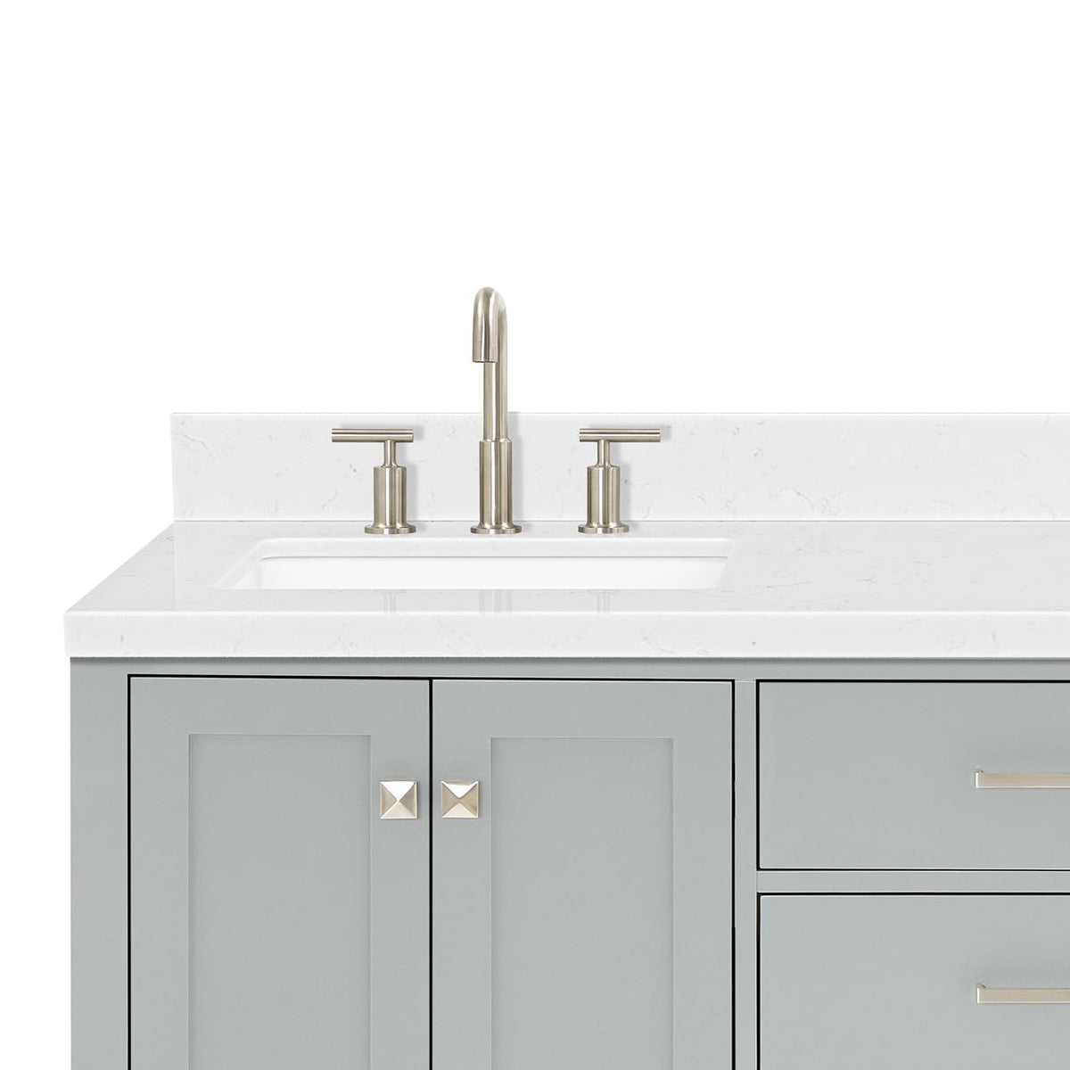 DKB Isabella 66" White Double Bathroom Vanity with 1.5" Carrara Quartz Countertop, Double Rectangular Undermount Sinks, 4 Soft Closing Doors, 6 Dovetail Drawers