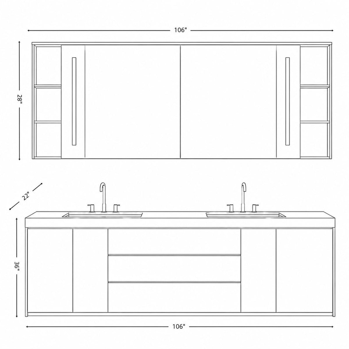 70 IN Freestanding Double Bathroom Vanity with Sinks & LED Mirror Cabinet