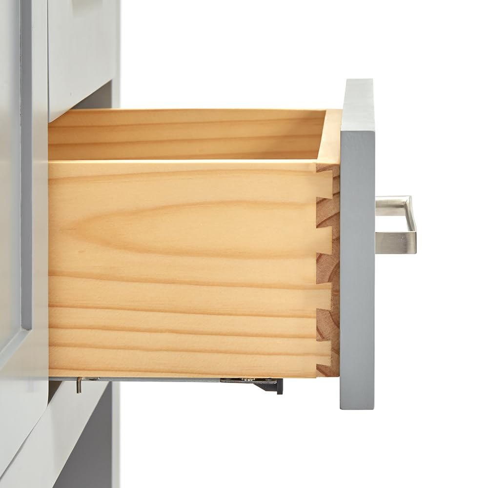DKB Beckford 42-Inch White Bathroom Vanity with Sink, Solid Wood Base Cabinet, 1.5" White Quartz Countertop, Rectangular Sink, 2 Soft Closing Doors, 9 Drawers