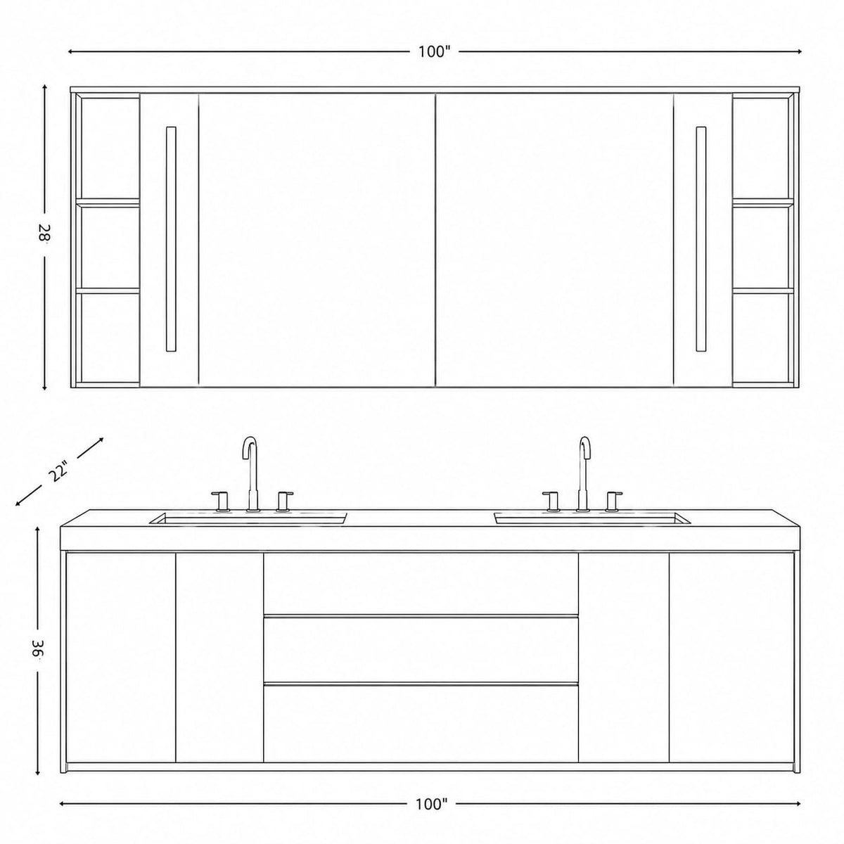 66 in Freestanding Double-Sink Bathroom Vanity with LED Mirror