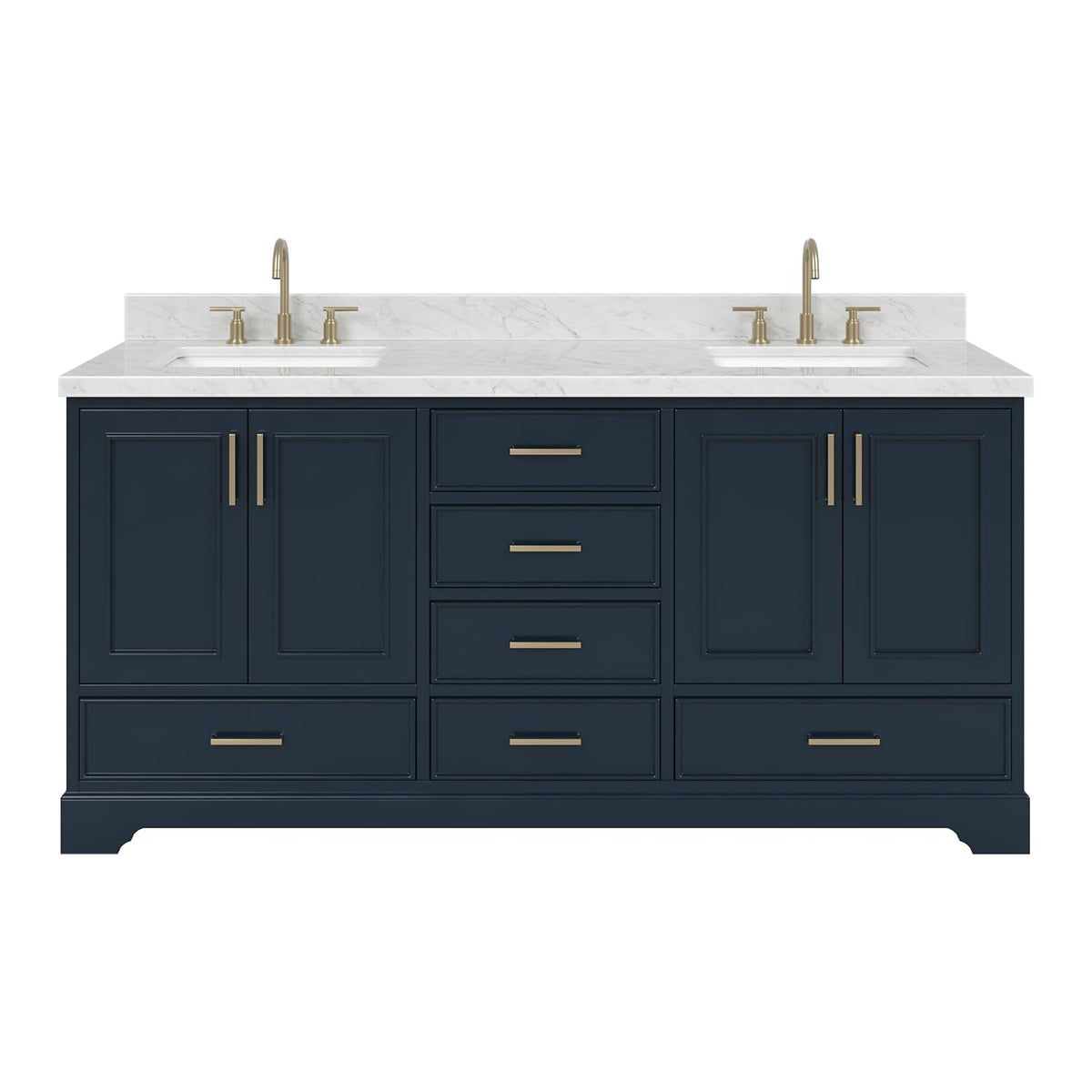 DKB Isabella 72" Oak Double Bathroom Vanity with Sink, 1.5" Carrara White Marble Countertop, Rectangle Undermount Sinks, 4 Soft Closing Doors, 6 Dovetail Drawers