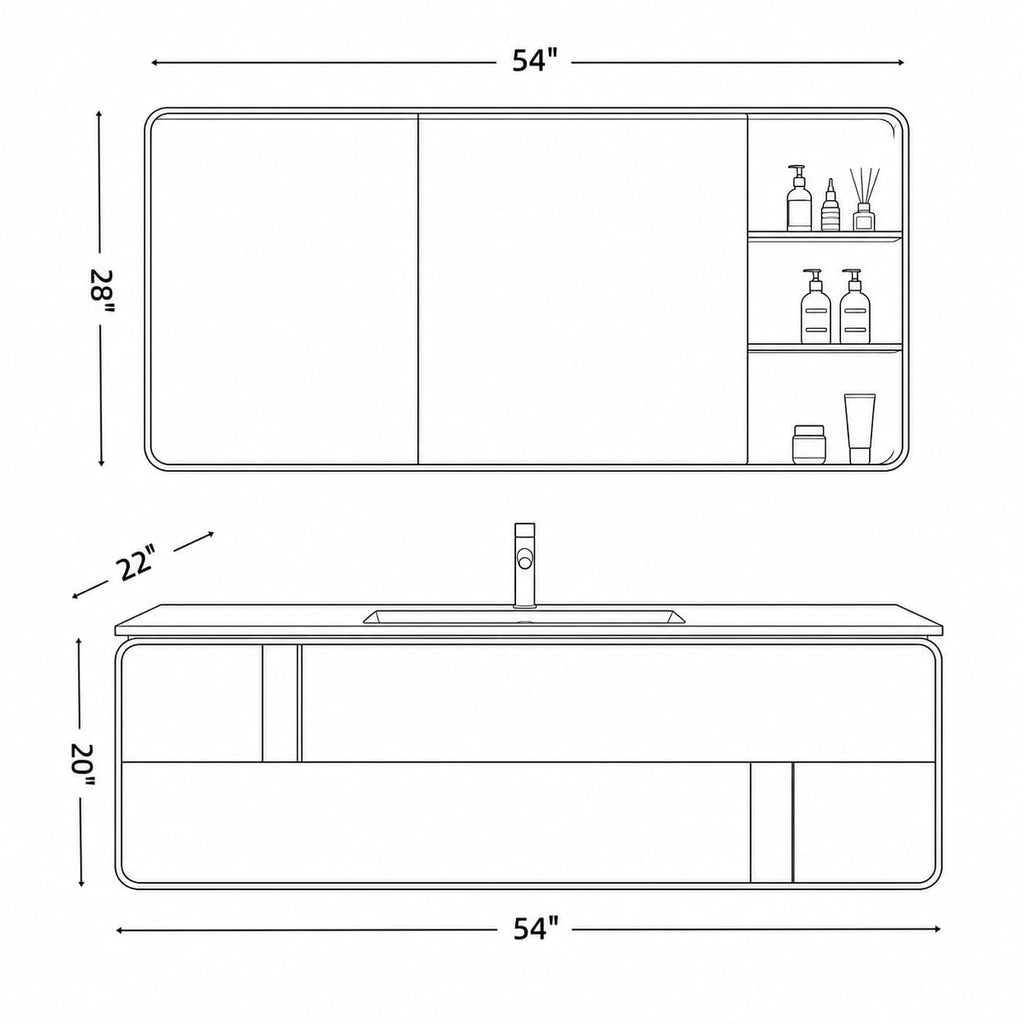 68 IN Floating Single Sink Bathroom Vanity Set with LED Mirror Cabinet