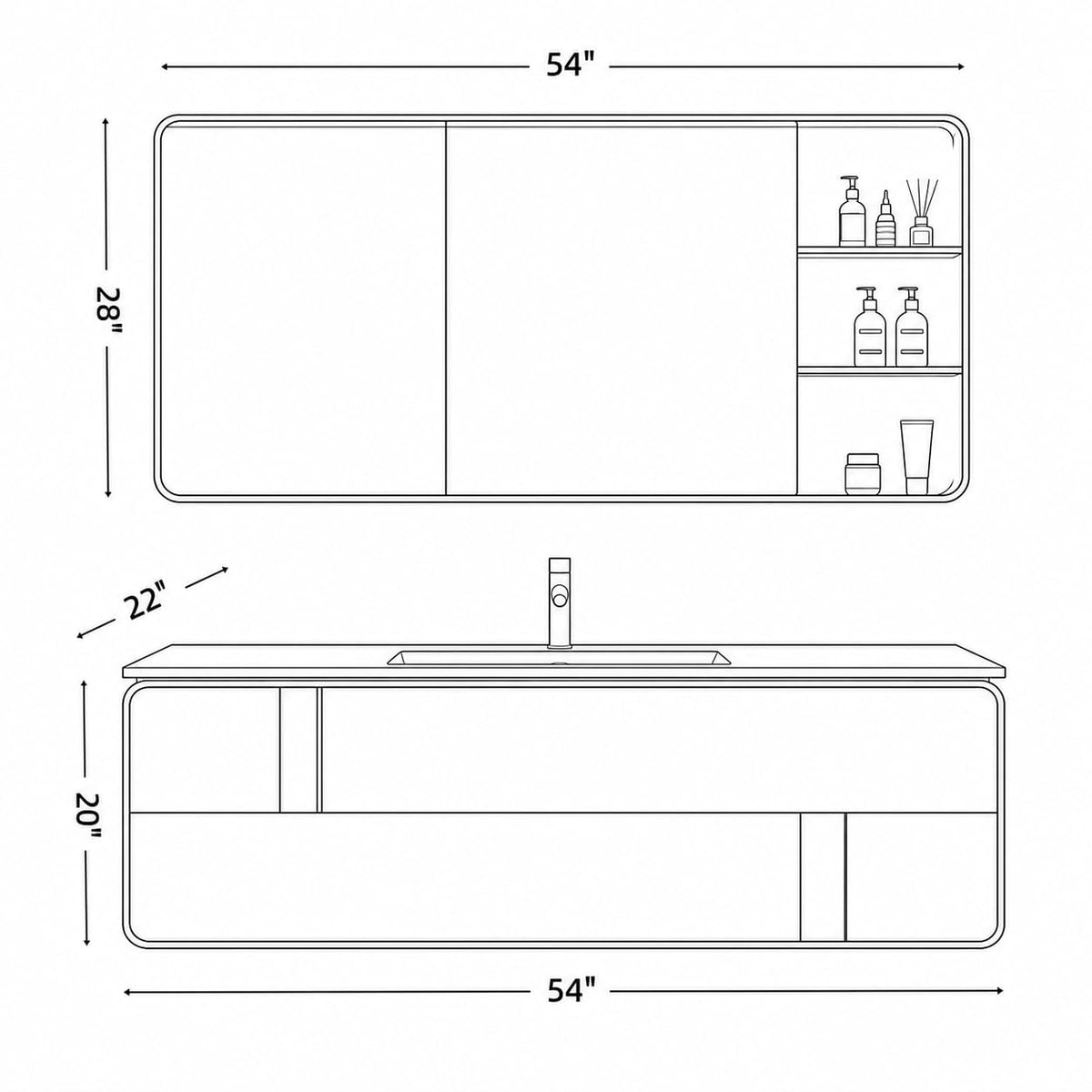 68 IN Floating Single Sink Bathroom Vanity Set with LED Mirror Cabinet