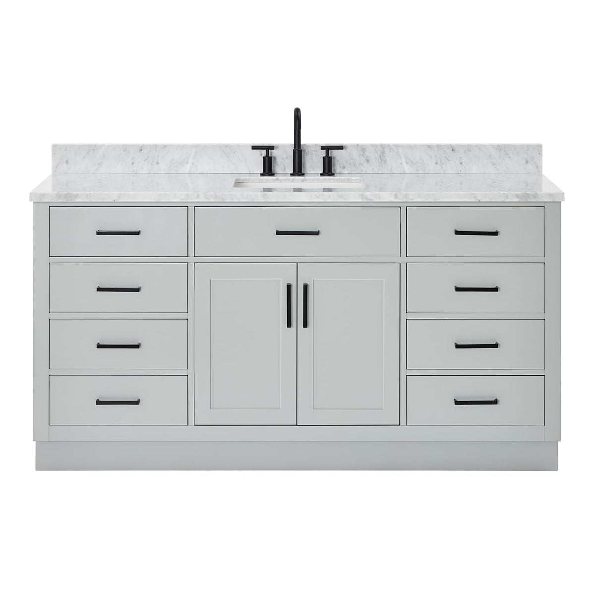 ARIEL Hepburn 66-inch Bathroom Vanity with Sink,Solid Wood, 1.5-inch Pure White Quartz Countertop & Backsplash, Single Rectangular Porcelain Sink, 2 Soft Closing Doors, 9 Dovetail Drawers, White