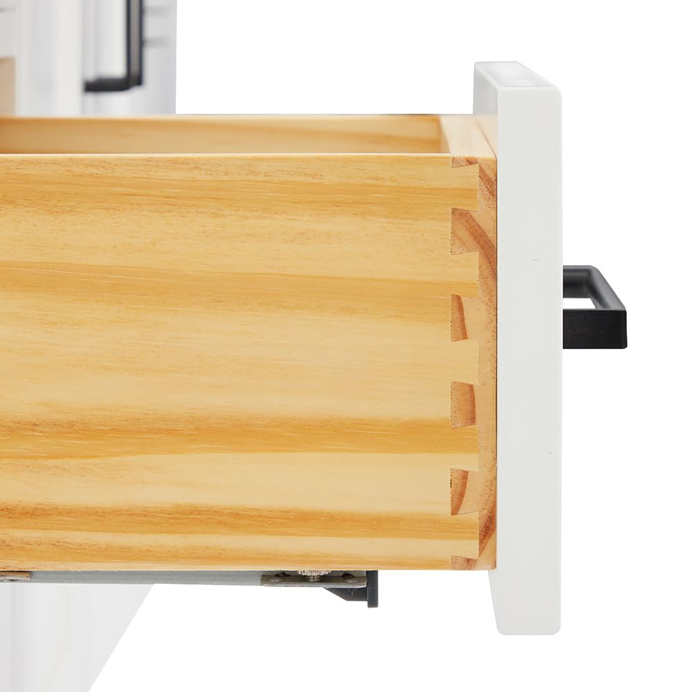 DKB Beckford 42-Inch White Bathroom Vanity with Sink, Solid Wood Base Cabinet, 1.5" White Quartz Countertop, Rectangular Sink, 2 Soft Closing Doors, 9 Drawers