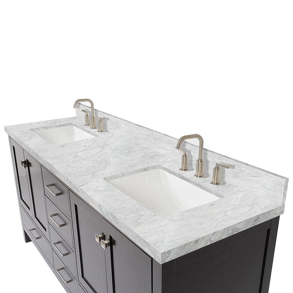 DKB Isabella 72" Oak Double Bathroom Vanity with Sink, 1.5" Carrara White Marble Countertop, Rectangle Undermount Sinks, 4 Soft Closing Doors, 6 Dovetail Drawers