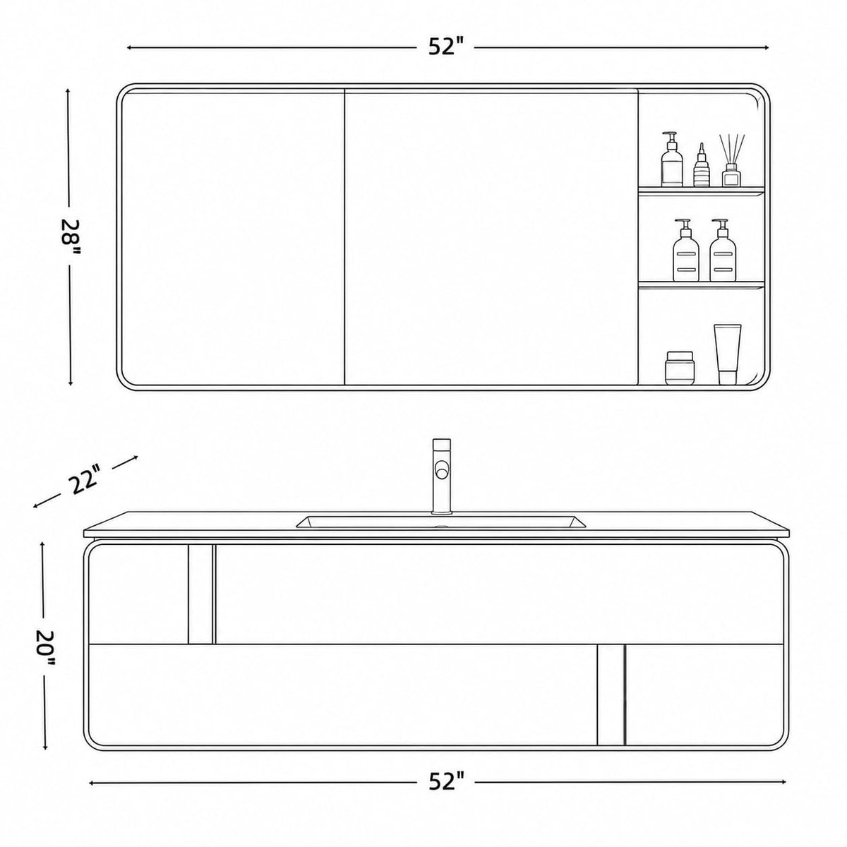 68 IN Floating Single Sink Bathroom Vanity Set with LED Mirror Cabinet