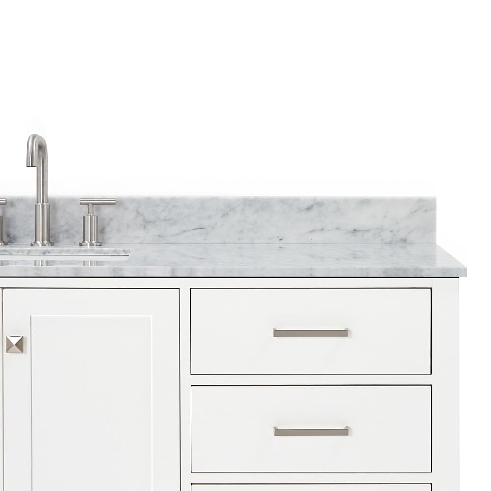 ARIEL Cambridge 66-inch Bathroom Vanity with Sink,Solid Wood, 1.5-inch Italian Carrara Marble Countertop, Single Rectangular Porcelain Sink, 2 Soft Closing Doors, 9 Dovetail Drawers, Midnight Blue