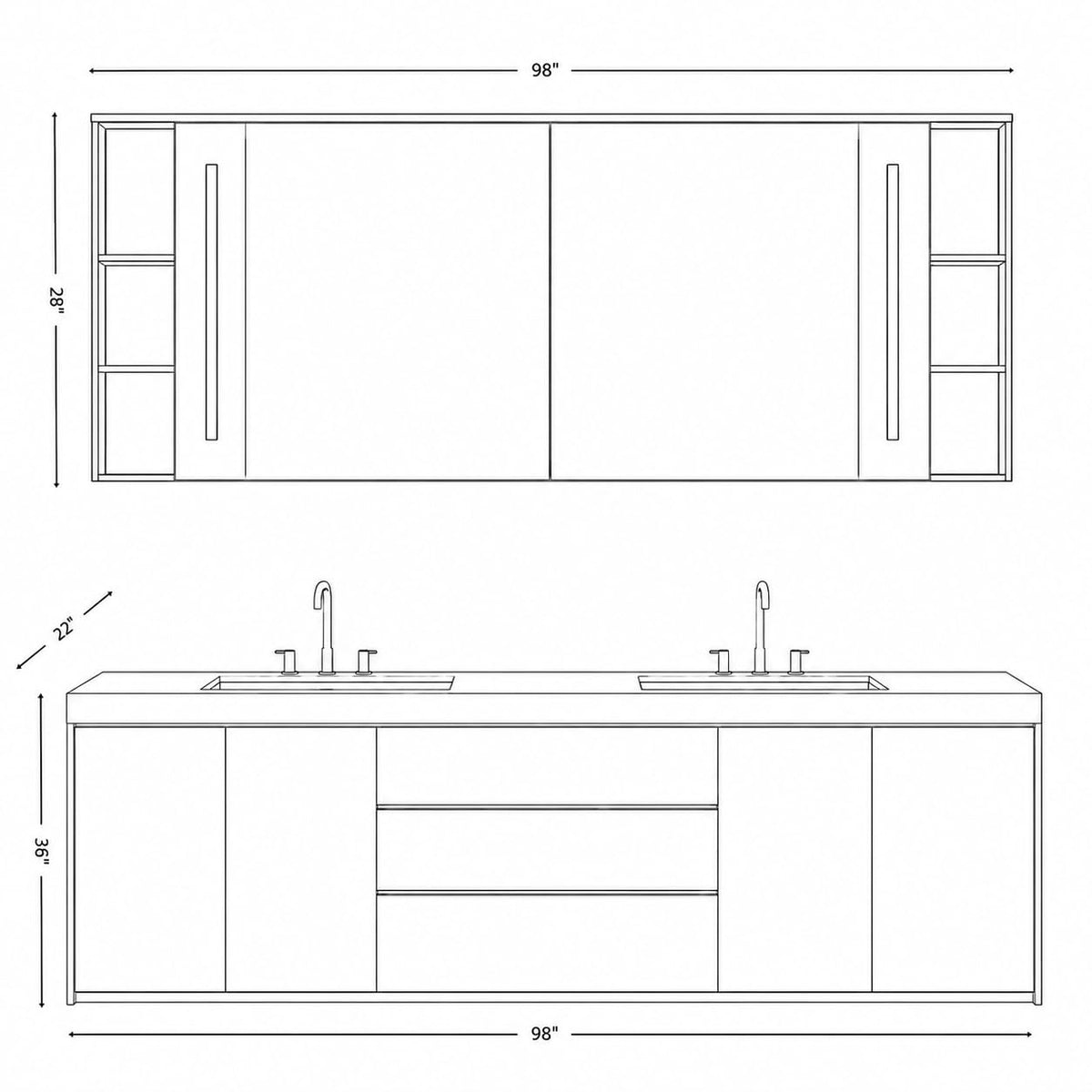70 IN Freestanding Double Bathroom Vanity with Sinks & LED Mirror Cabinet