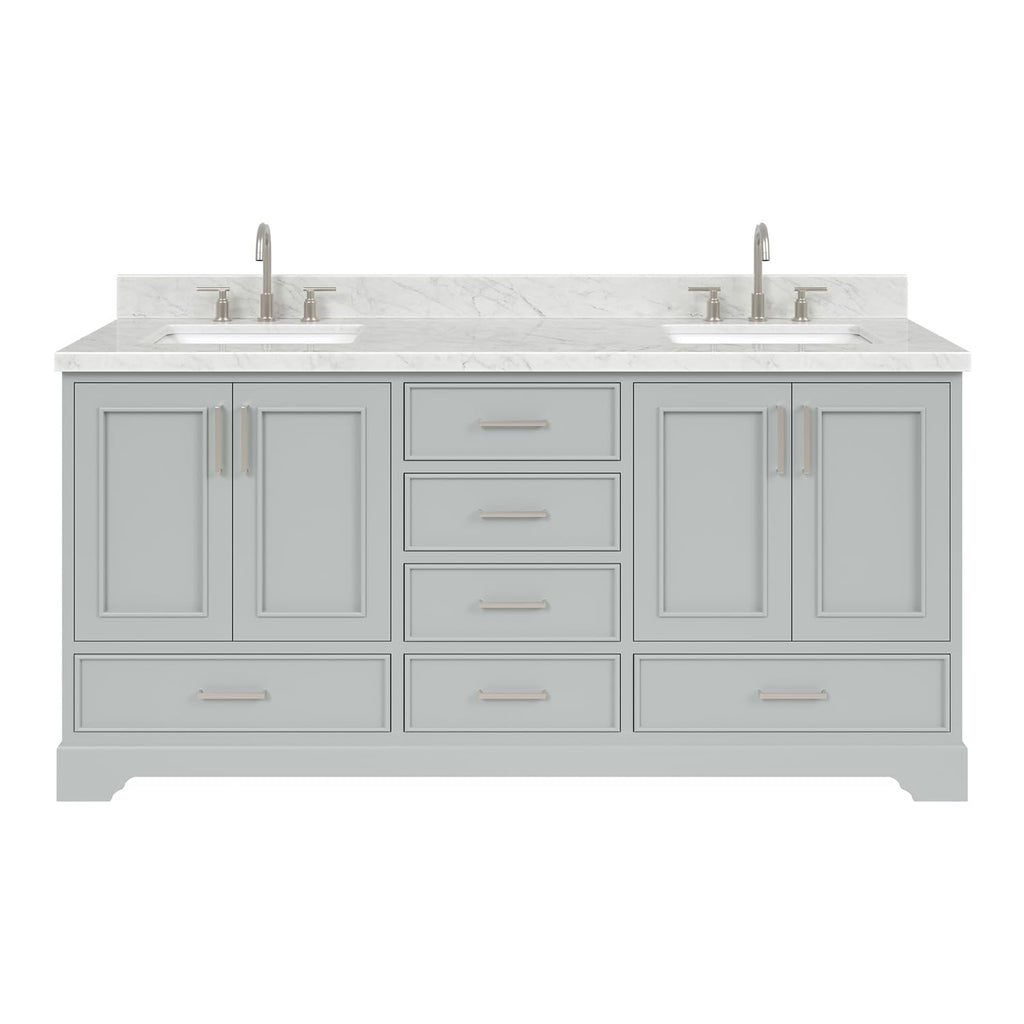 DKB Isabella 72" Oak Double Bathroom Vanity with Sink, 1.5" Carrara White Marble Countertop, Rectangle Undermount Sinks, 4 Soft Closing Doors, 6 Dovetail Drawers