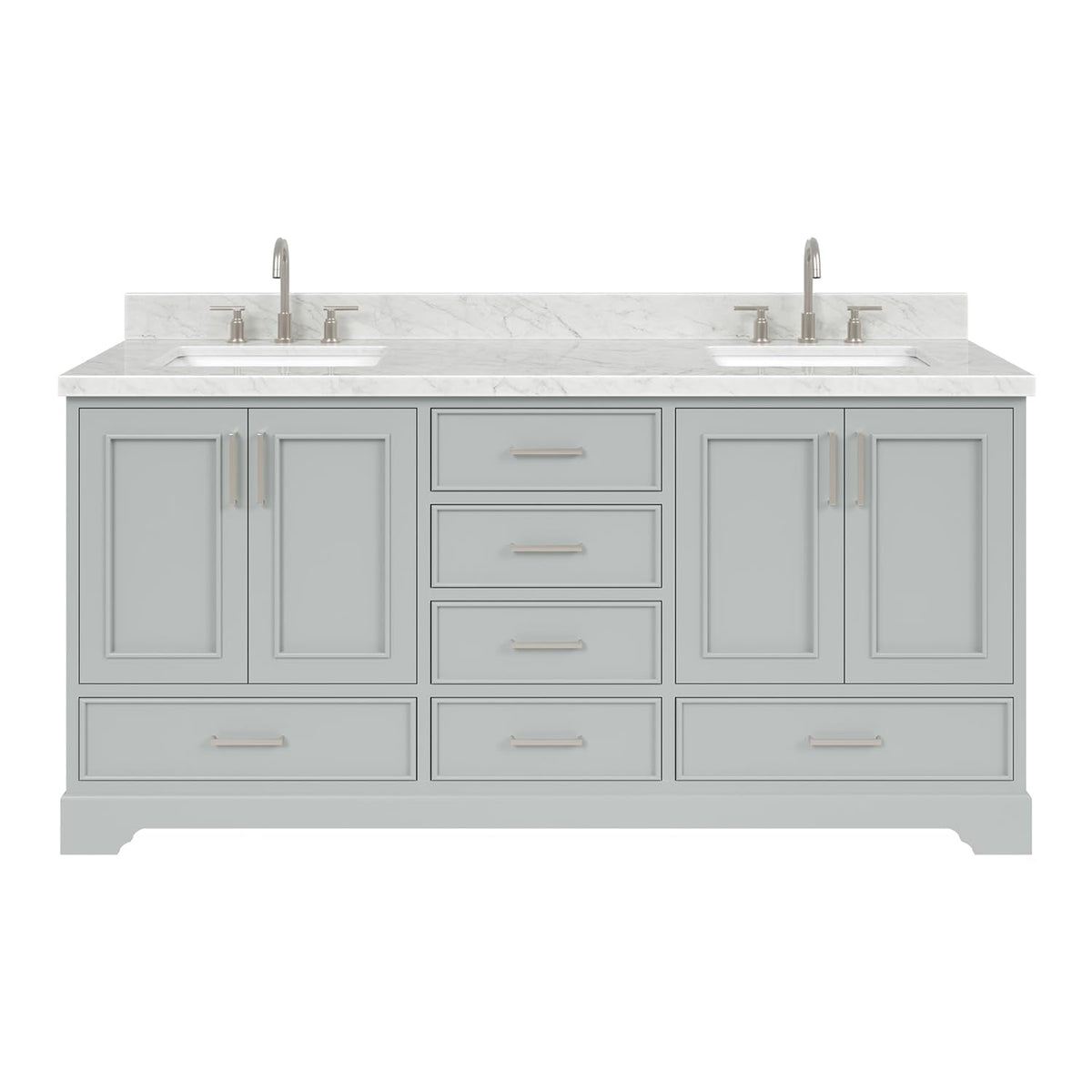 DKB Isabella 72" Oak Double Bathroom Vanity with Sink, 1.5" Carrara White Marble Countertop, Rectangle Undermount Sinks, 4 Soft Closing Doors, 6 Dovetail Drawers