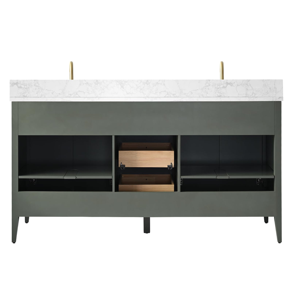 Vanity Art 84 inch Bathroom Vanity with Double Sink & Ceramic Top, Vanity Cabinet with Soft-Closing Door, Solid Wood Frame, Linear Pattern, Walnut, Golden Brushed Handware,Vintage Green
