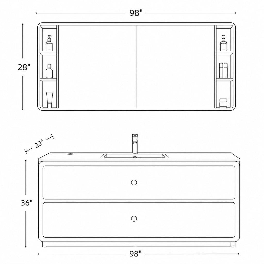 52 in Freestanding Single Sink Bathroom Vanity with Mirror Cabinet