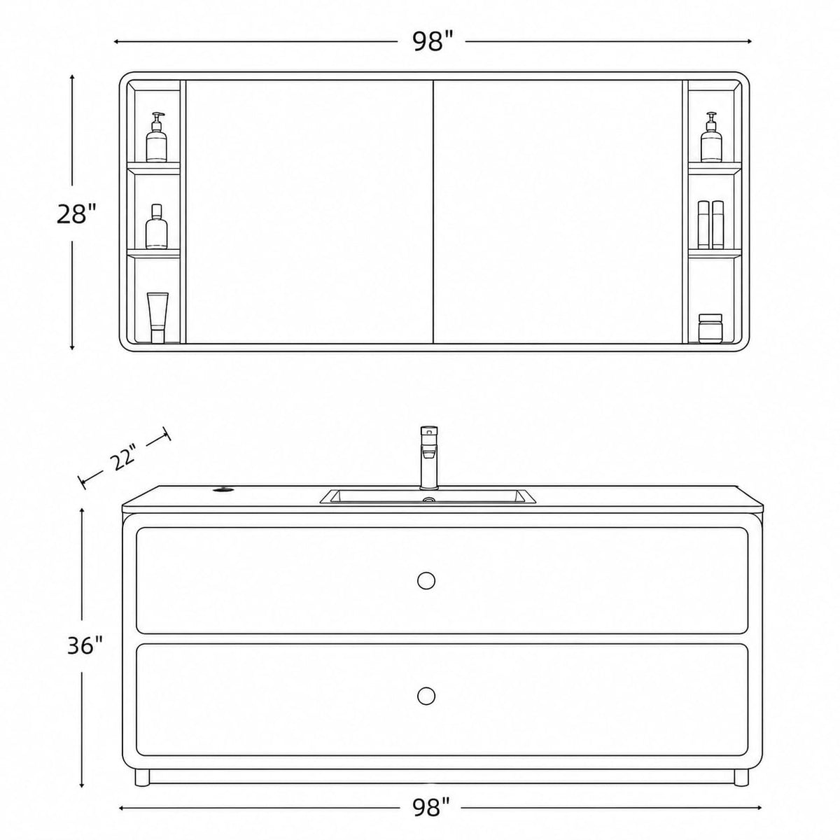 52 in Freestanding Single Sink Bathroom Vanity with Mirror Cabinet