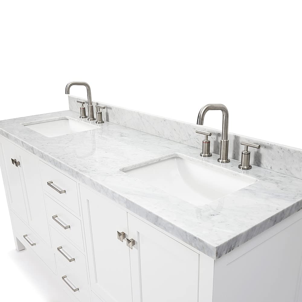 DKB Isabella 72" Oak Double Bathroom Vanity with Sink, 1.5" Carrara White Marble Countertop, Rectangle Undermount Sinks, 4 Soft Closing Doors, 6 Dovetail Drawers