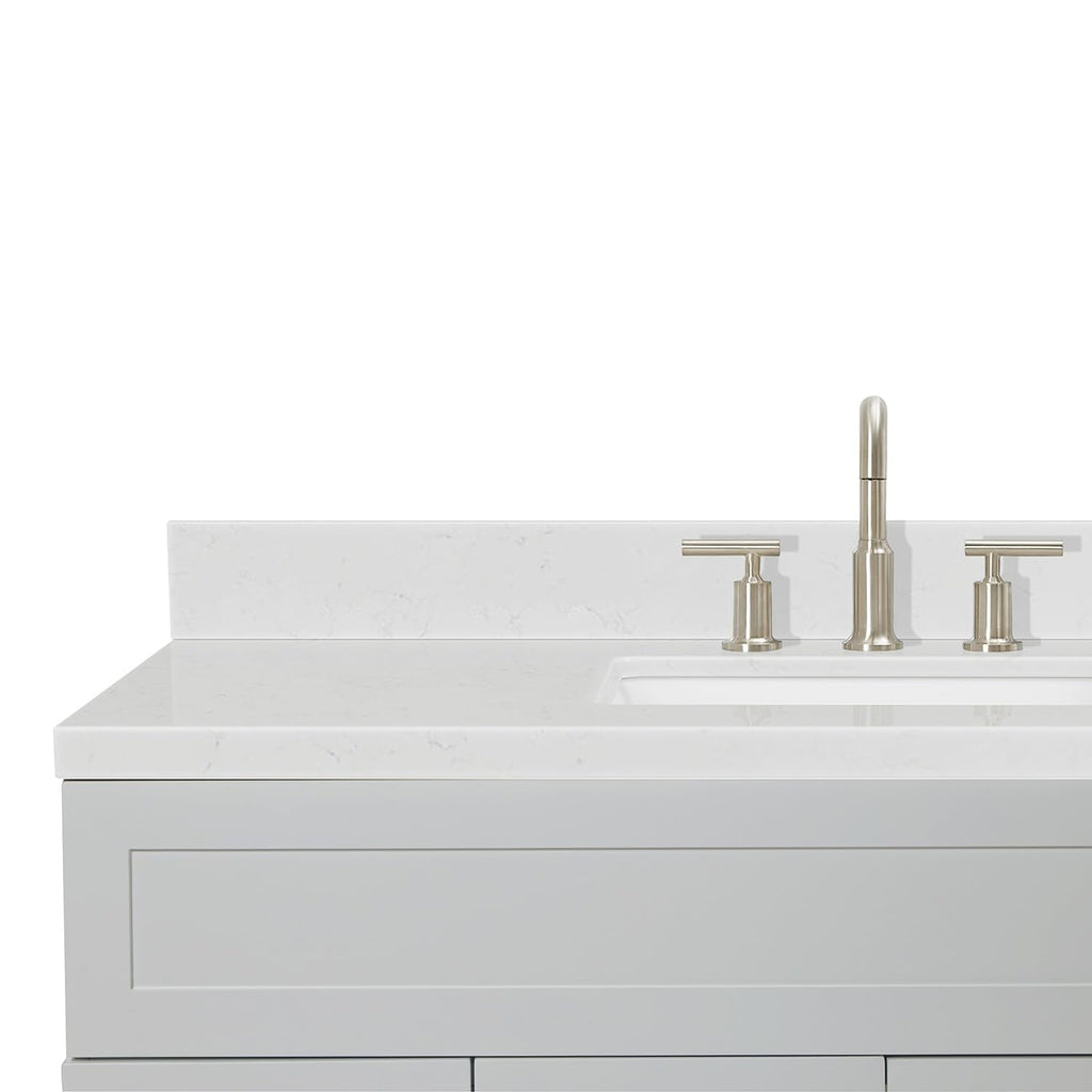 DKB Emilia 48-Inch Bathroom Vanity with Sink â Midnight Blue Single Sink Bathroom Vanity, 1.5" Edge Carrara Quartz Countertop, Solid Wood, 2 Soft Closing Doors, 9 Dovetail Drawers