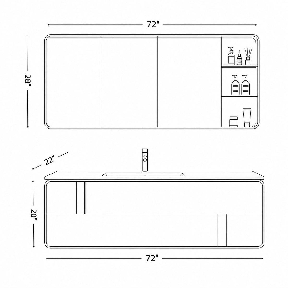 52 in Floating Single Sink Bathroom Vanity with LED Mirror