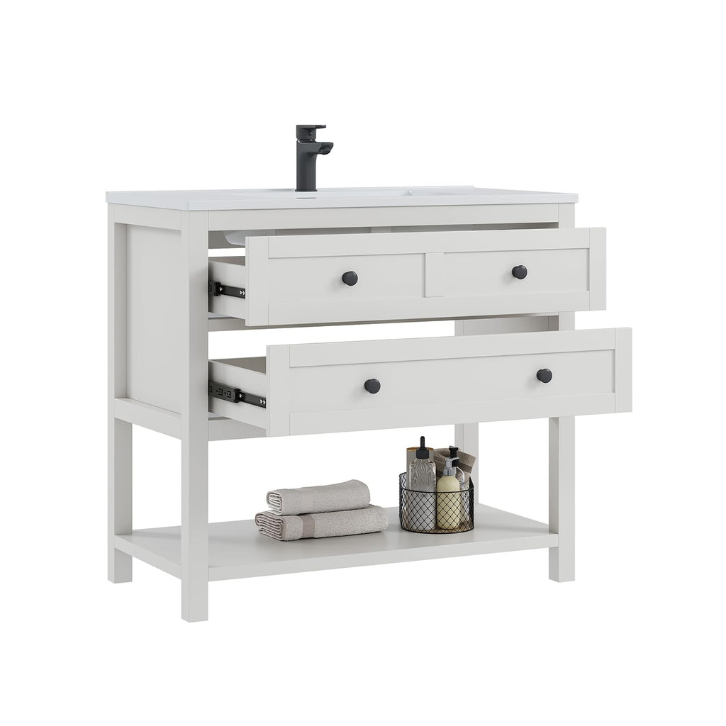 42 Inch Bathroom Vanity with Sink, Fully-Assembled, Walnut