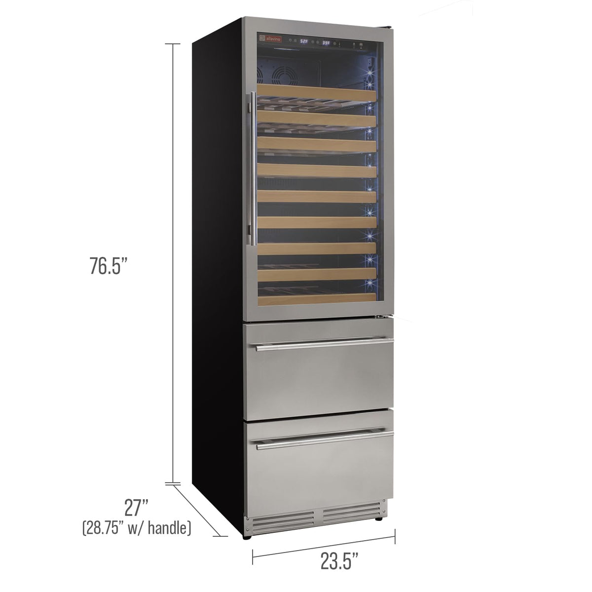 Allavino 76.5" Tall Black Wine Refrigerator with Two Refrigerated Drawers YHWR7724D-B