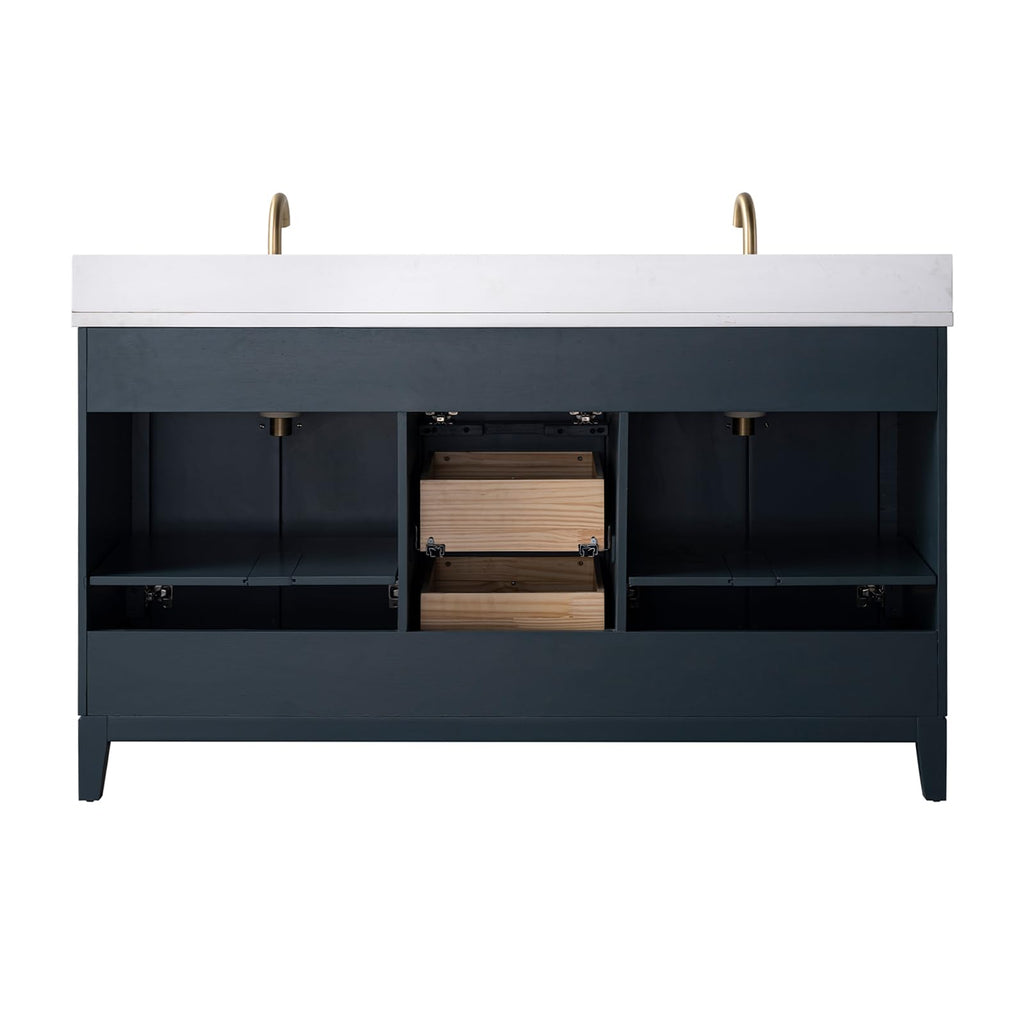 Vanity Art 72" Bathroom Vanity with Double Sink & Arabescato White Engineered Stone Top, Vanity Cabinet with Soft Closing Door, Solid Wood Frame, Golden Brushed Handles, Walnut VA8172D-Walnut-GB