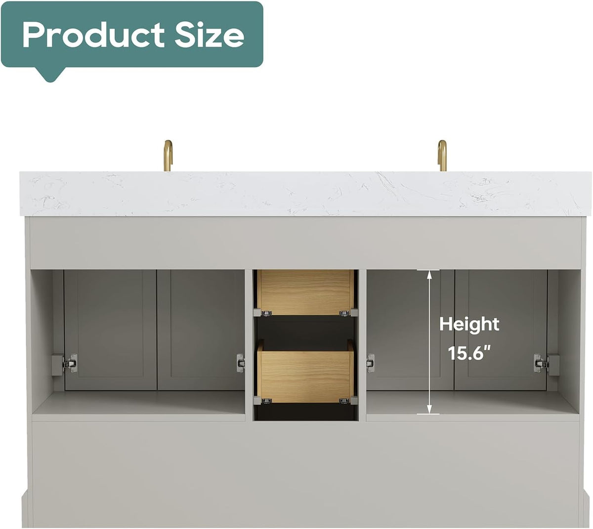 60 Inch Bathroom Vanity with Double Sink Combo, Greige