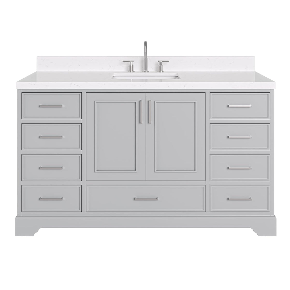 DKB Isabella 60 Inch Bathroom Vanity Single Sink â White Bathroom Vanity with Sink, 1.5" Edge Carrara White Quartz Countertop, Solid Wood, 2 Soft-Close Doors, 8 Dovetail Drawers + Tilt Drawer