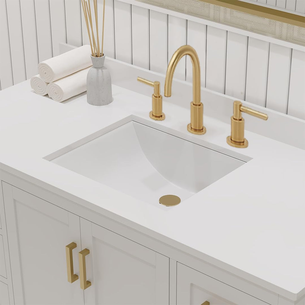 Ayna Decors Maya 72 Inch Double Vanity with Sink and Pre Drilled Faucet Holes Quartz Top in Charcoal Grey, Freestanding Bathroom Vanities with Soft Close Doors and Drawers - Brushed Gold Hardware