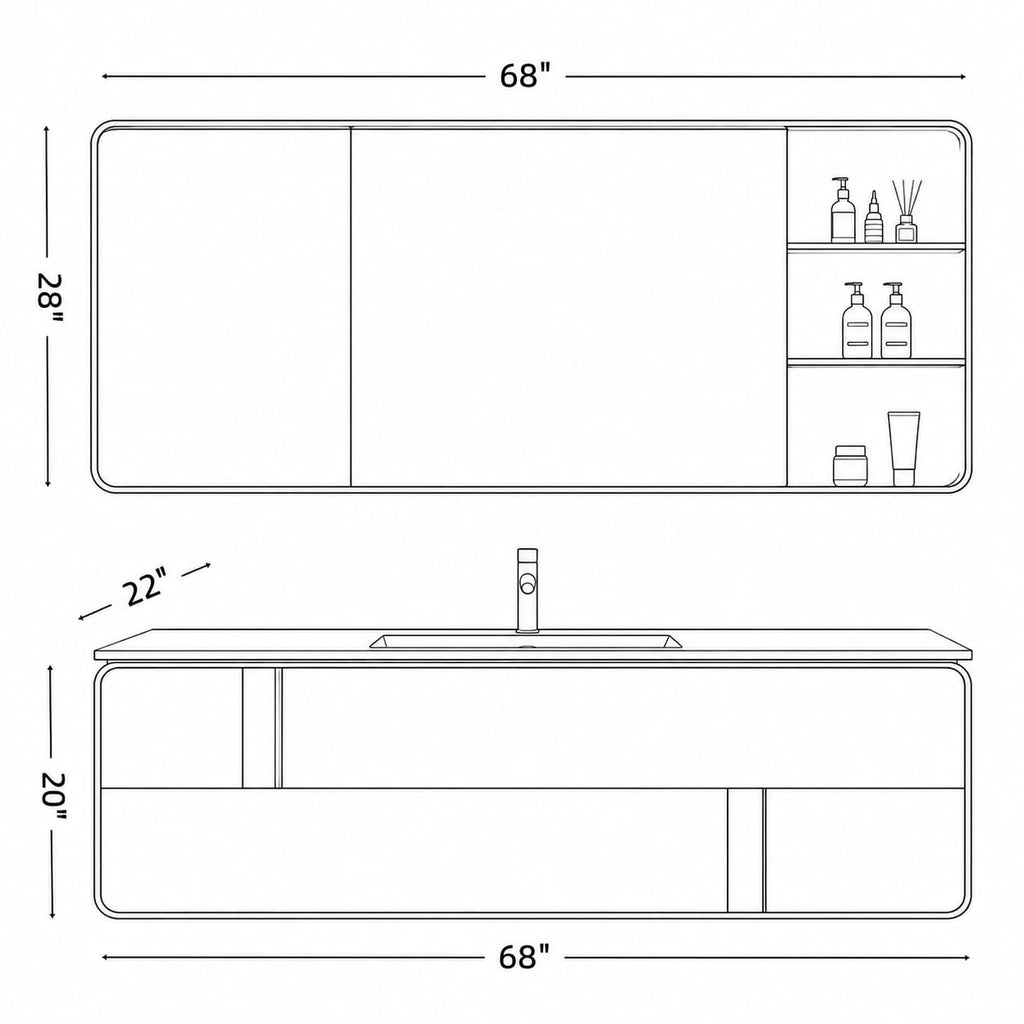 52 in Floating Single Sink Bathroom Vanity with LED Mirror