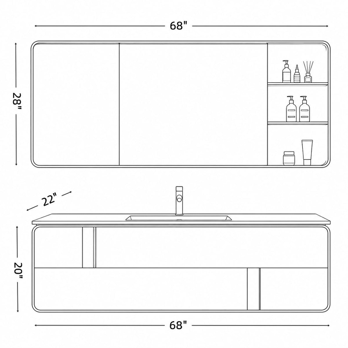 52 in Floating Single Sink Bathroom Vanity with LED Mirror