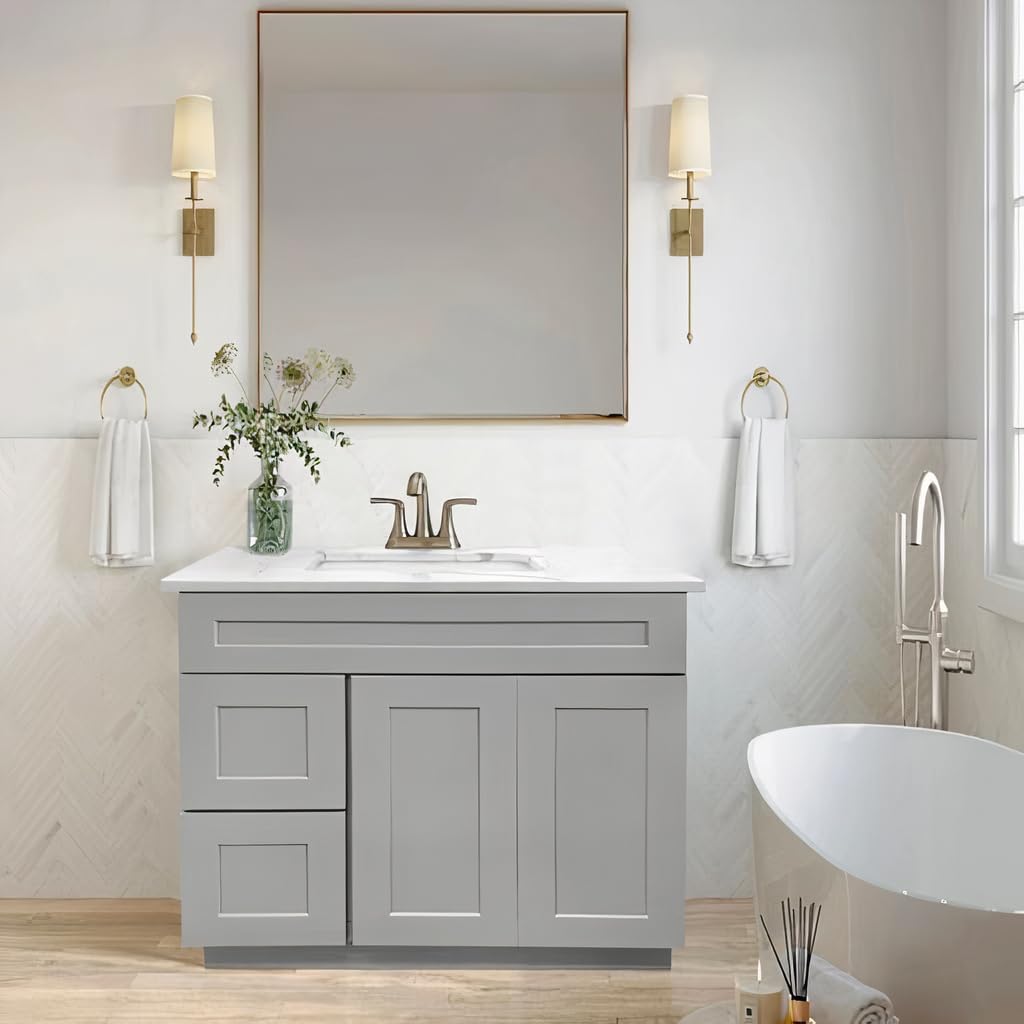 36" Maple Walnut Bathroom Vanity Base â Ready-to-Assemble Sink Cabinet with Drawers, Shaker Style Storage, Base Only, No Top or Sink