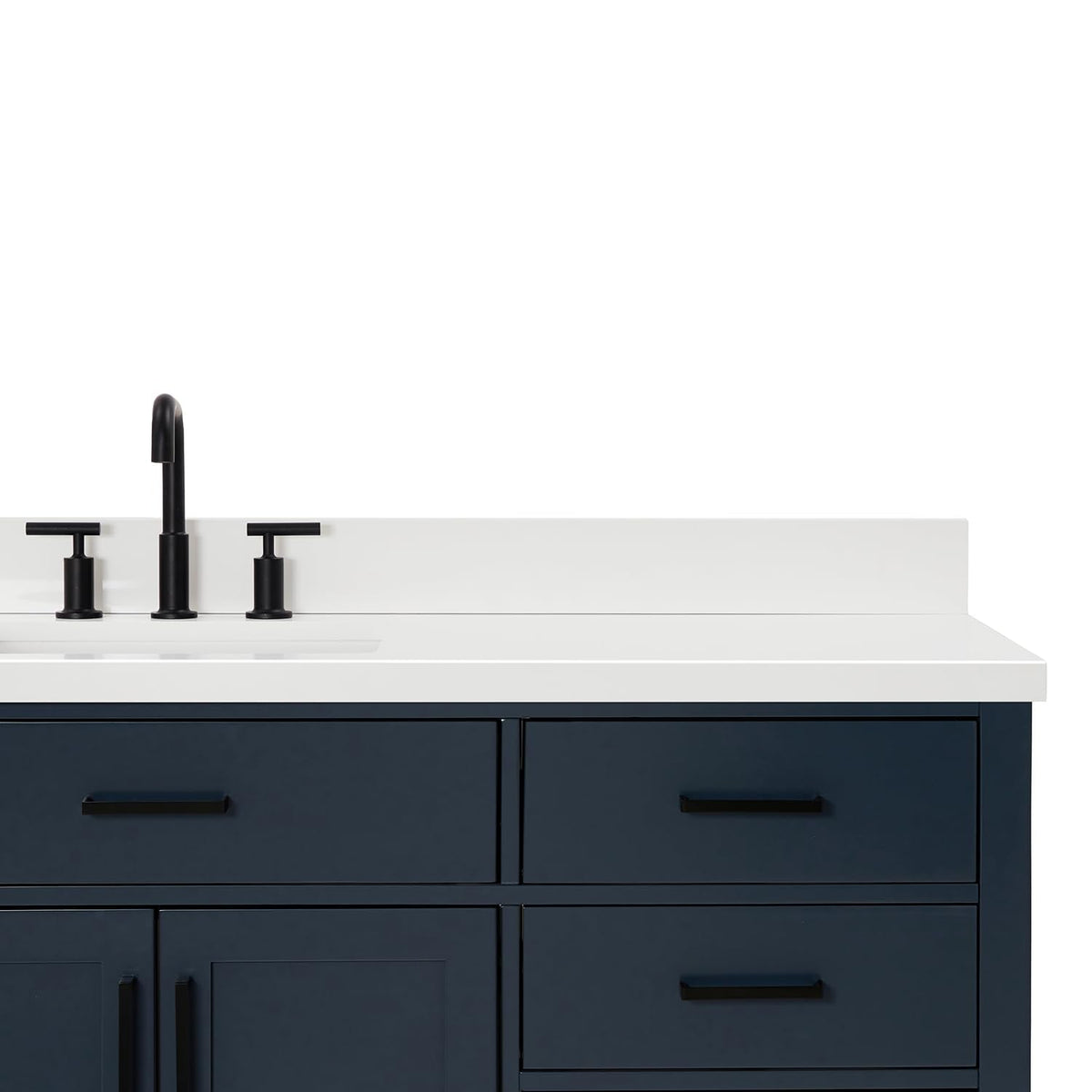 ARIEL Hepburn 66-inch Bathroom Vanity with Sink,Solid Wood, 1.5-inch Pure White Quartz Countertop & Backsplash, Single Rectangular Porcelain Sink, 2 Soft Closing Doors, 9 Dovetail Drawers, White
