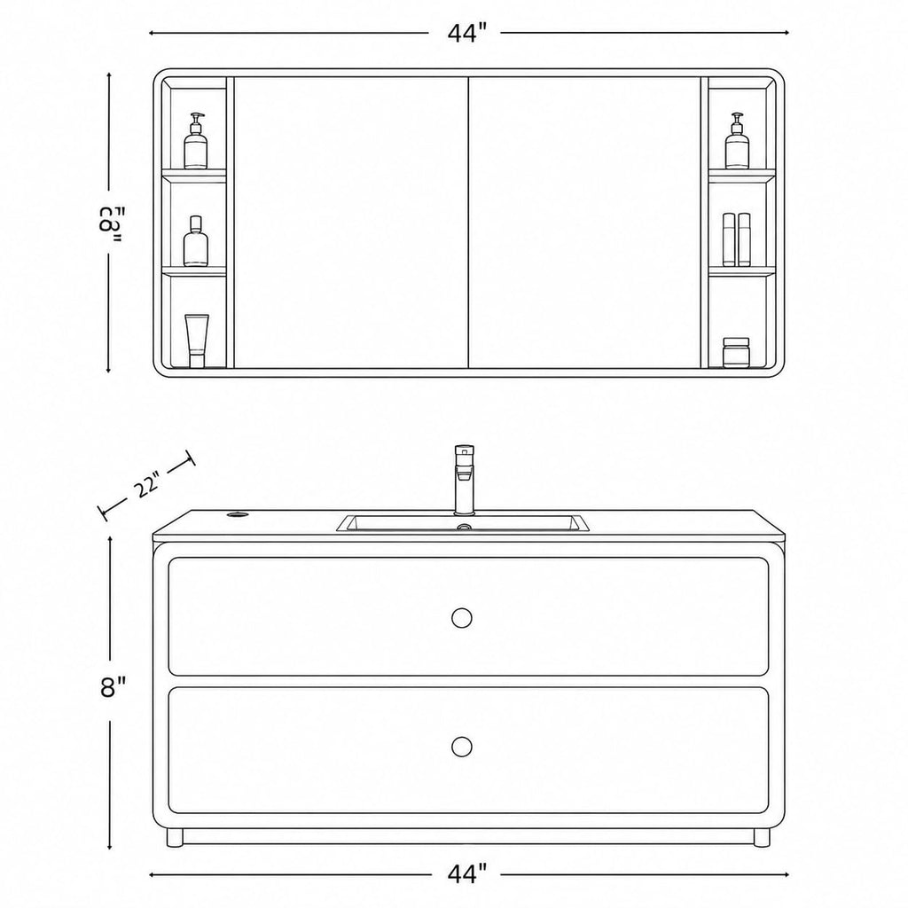 52 in Freestanding Single Sink Bathroom Vanity with Mirror Cabinet
