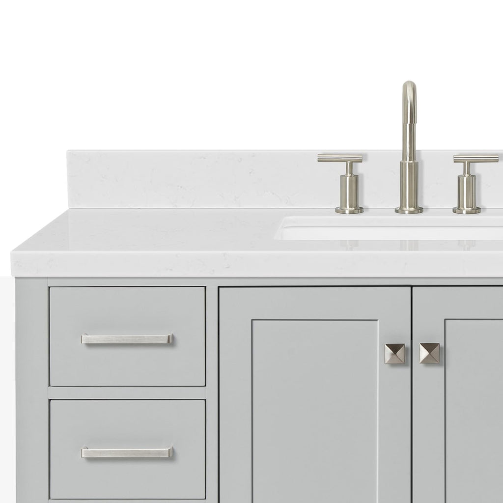 DKB Emilia 48-Inch Bathroom Vanity with Sink â Midnight Blue Single Sink Bathroom Vanity, 1.5" Edge Carrara Quartz Countertop, Solid Wood, 2 Soft Closing Doors, 9 Dovetail Drawers