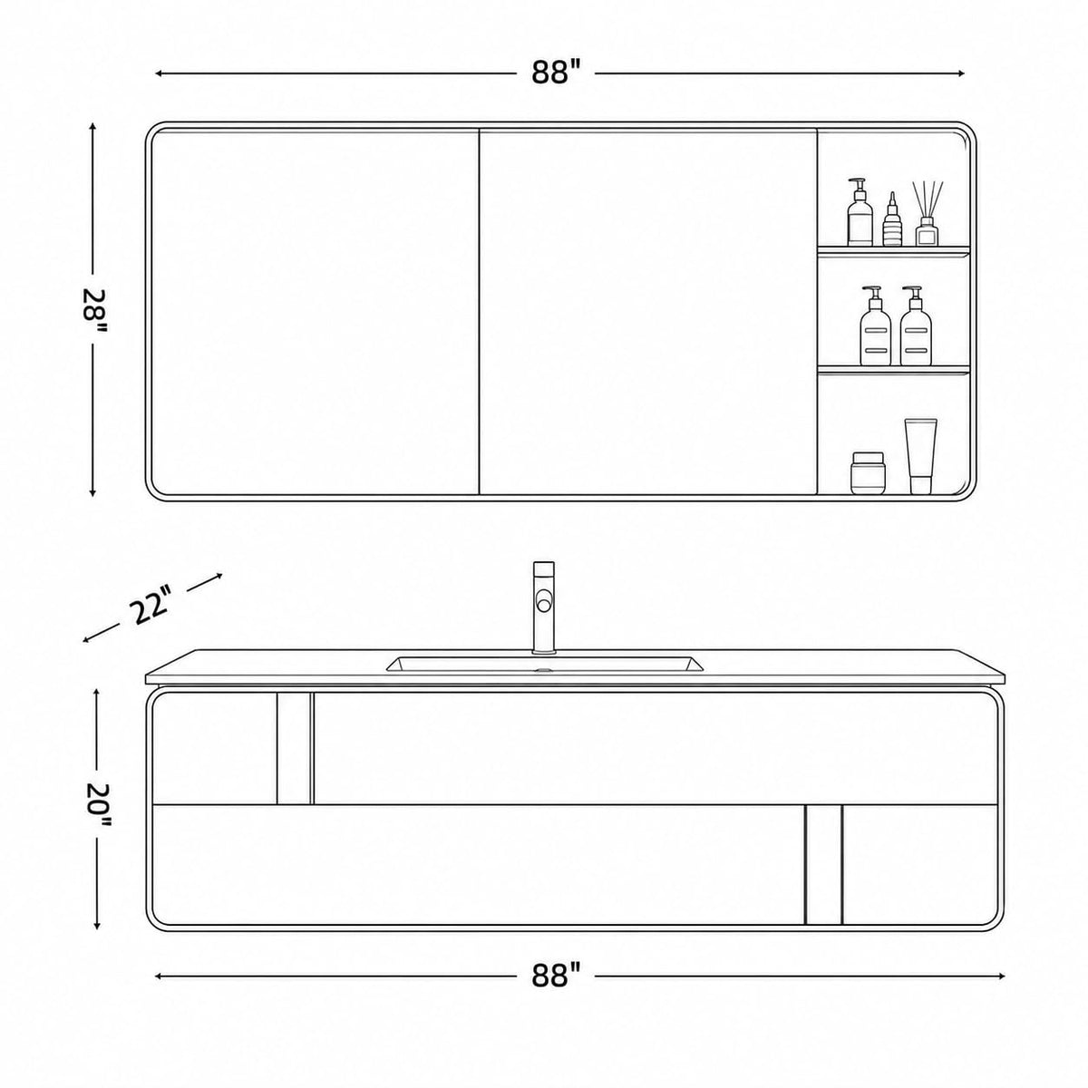 48 in Floating Bathroom Vanity with Sink & LED Backlit Mirror
