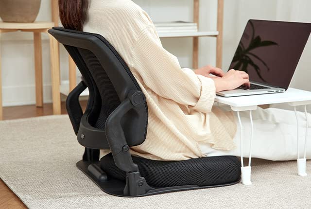 Patented Floor Chair with Back Support - Foldable Orthopedic Floor Chair for Adults/Children - Japanese Legless Seat for Meditation, TV, Pelvic Adjustment - Recliner with Back Support (Black)