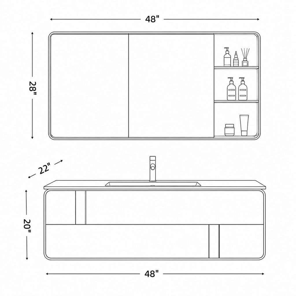 68 IN Floating Single Sink Bathroom Vanity Set with LED Mirror Cabinet