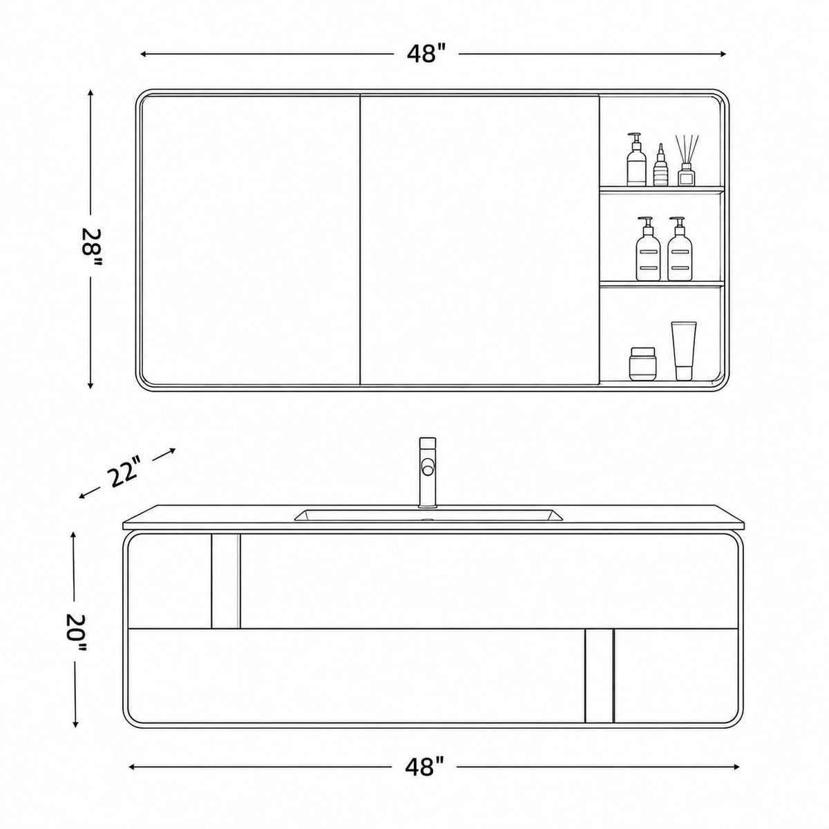 68 IN Floating Single Sink Bathroom Vanity Set with LED Mirror Cabinet
