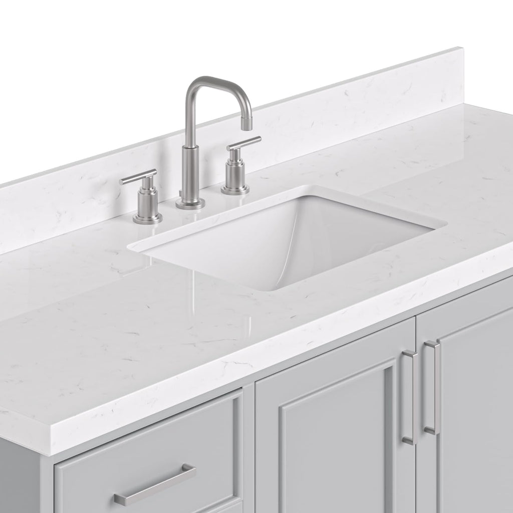 DKB Isabella 60 Inch Bathroom Vanity Single Sink â White Bathroom Vanity with Sink, 1.5" Edge Carrara White Quartz Countertop, Solid Wood, 2 Soft-Close Doors, 8 Dovetail Drawers + Tilt Drawer