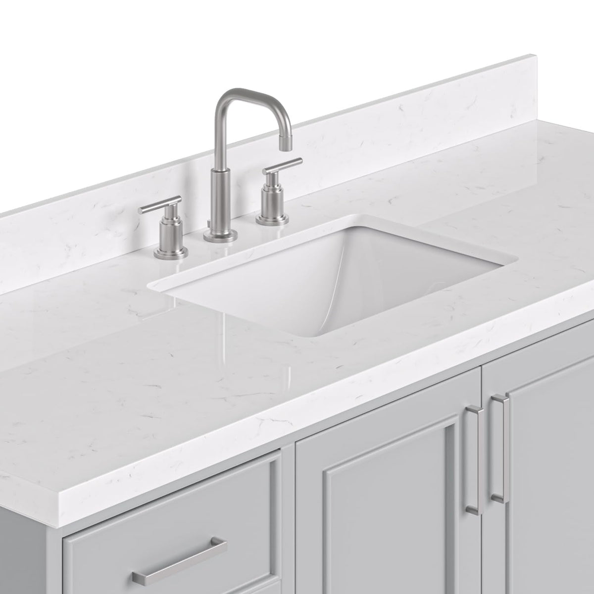 DKB Isabella 60 Inch Bathroom Vanity Single Sink â White Bathroom Vanity with Sink, 1.5" Edge Carrara White Quartz Countertop, Solid Wood, 2 Soft-Close Doors, 8 Dovetail Drawers + Tilt Drawer
