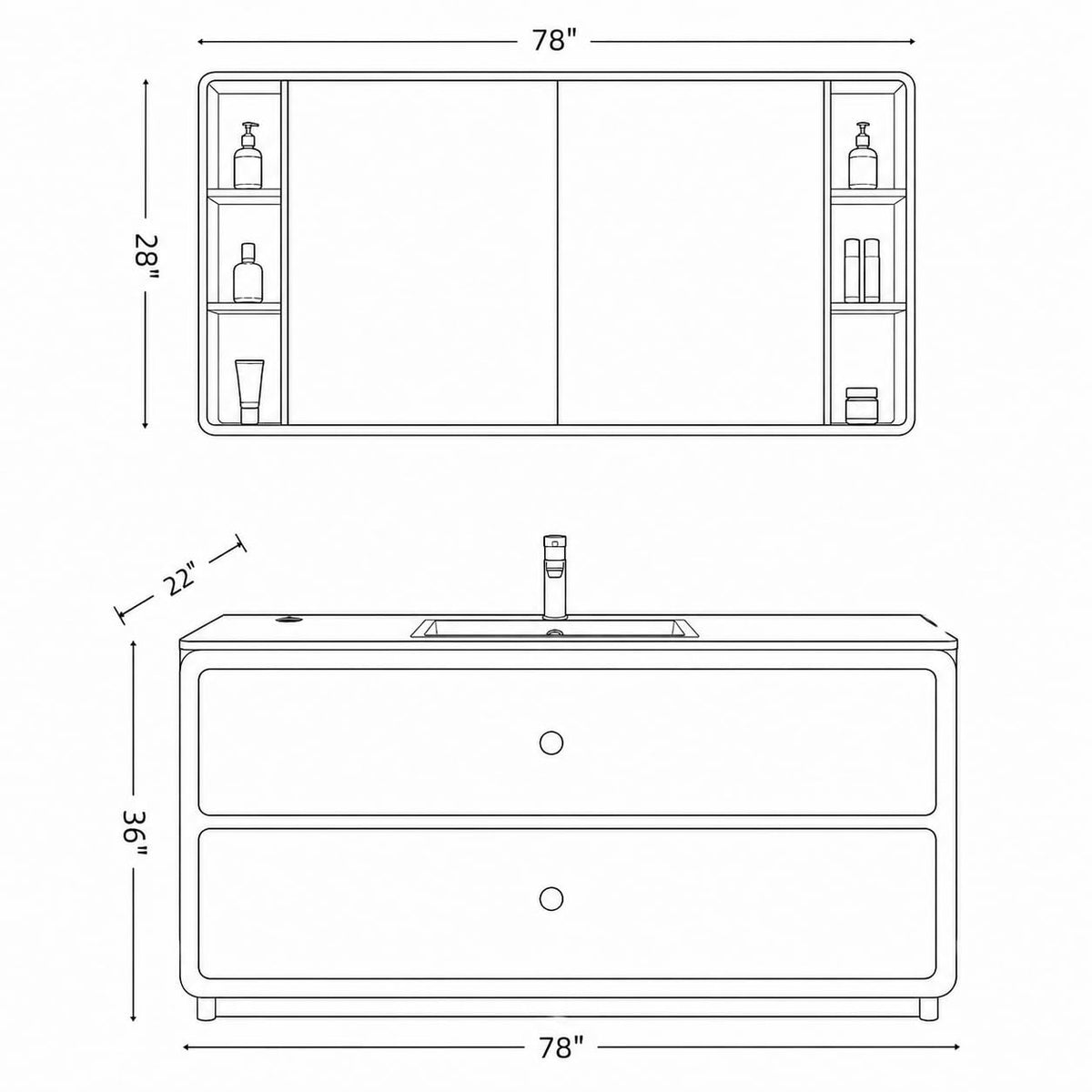 52 in Freestanding Single Sink Bathroom Vanity with Mirror Cabinet