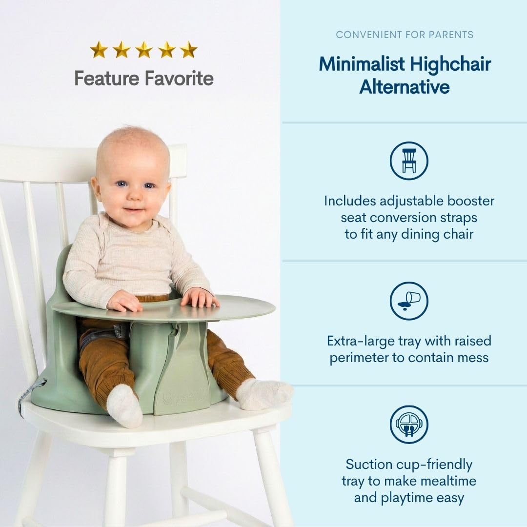 Upseat â The Original Ergonomic Baby Floor & Booster Seat with Tray, Developed with Physical Therapists for Upright Posture & Healthy Hip Development, 4â24 Months, Extra-Large Tray (Sage)
