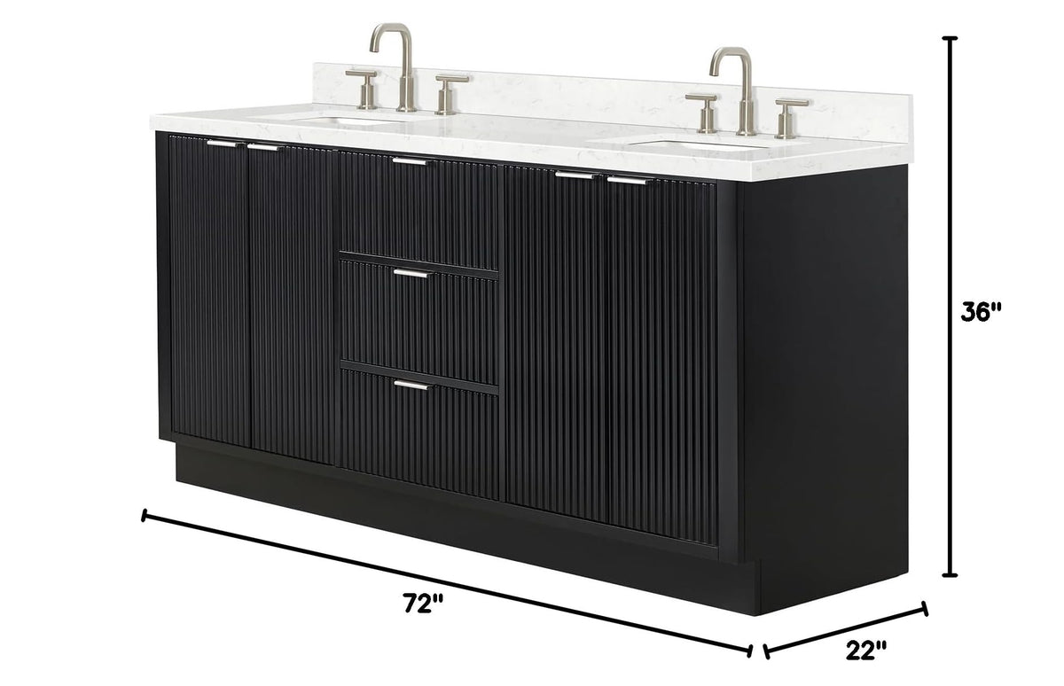 DKB Emilia 72 Inch Bathroom Vanity Double Sink â White Bathroom Vanity with Sink, 1.5" Edge Carrara White Quartz Countertop & Backsplash, 4 Soft-Close Doors, and 6 Dovetail Drawers