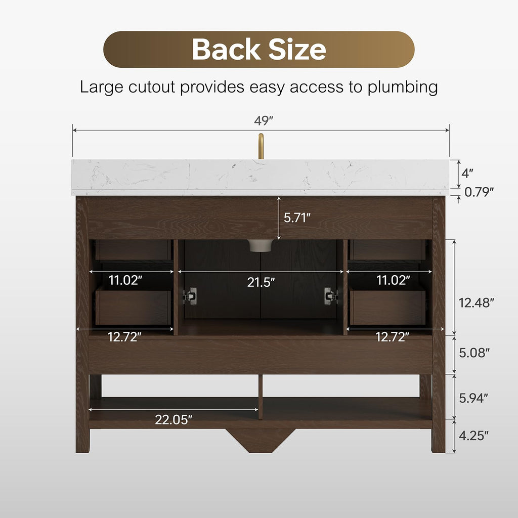 42 Inch Bathroom Vanity with Sink, Fully-Assembled, Walnut