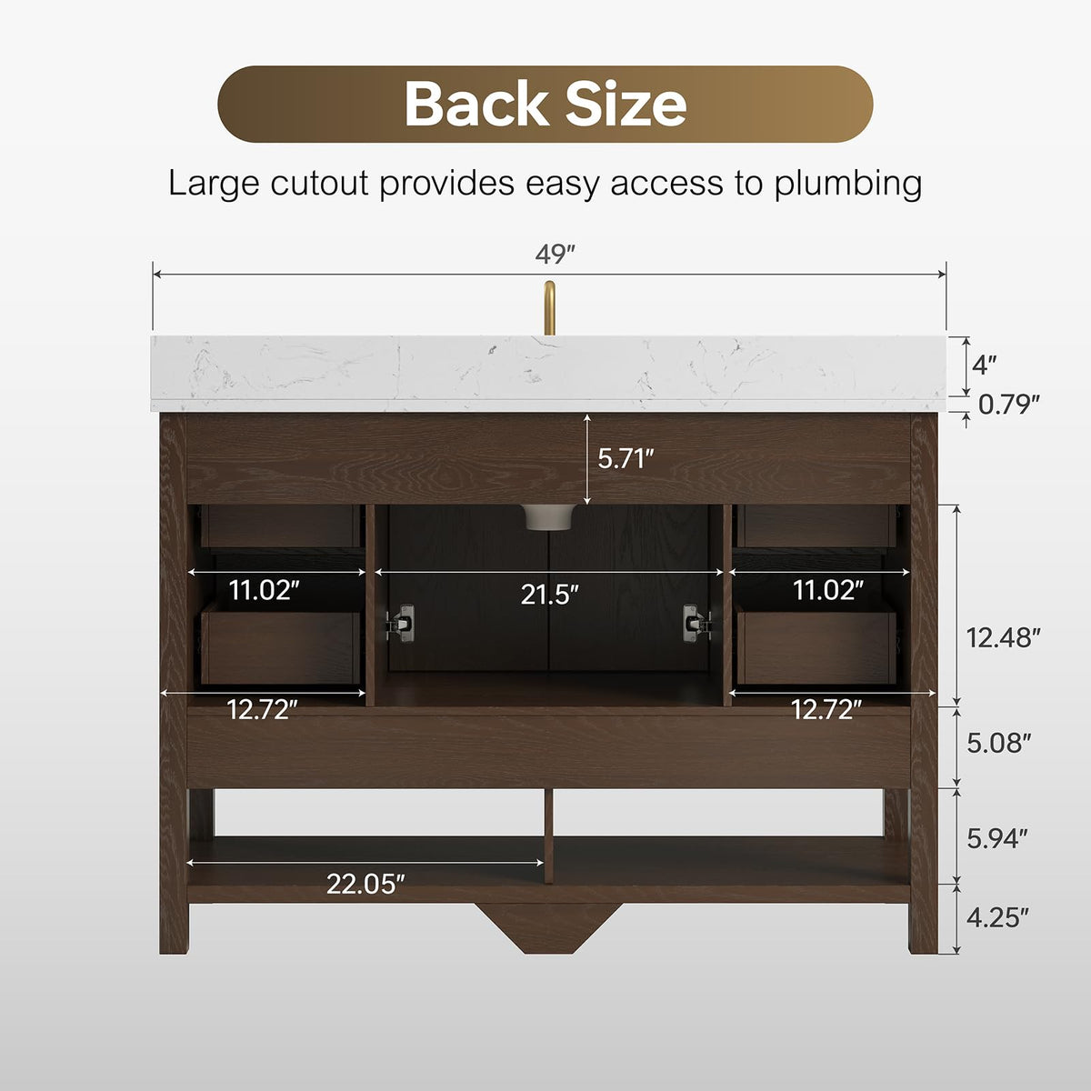 42 Inch Bathroom Vanity with Sink, Fully-Assembled, Walnut