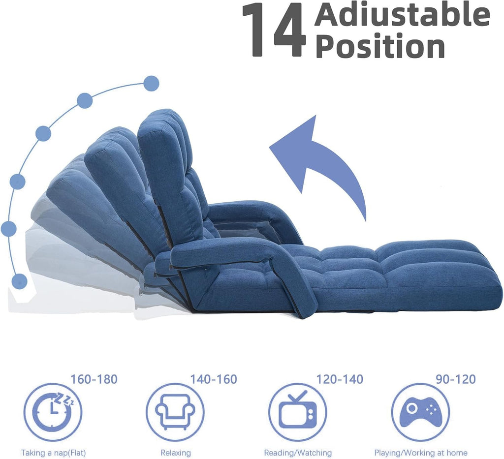 Adjustable Floor Gaming Chair with Footrest, 14-Position Backrest