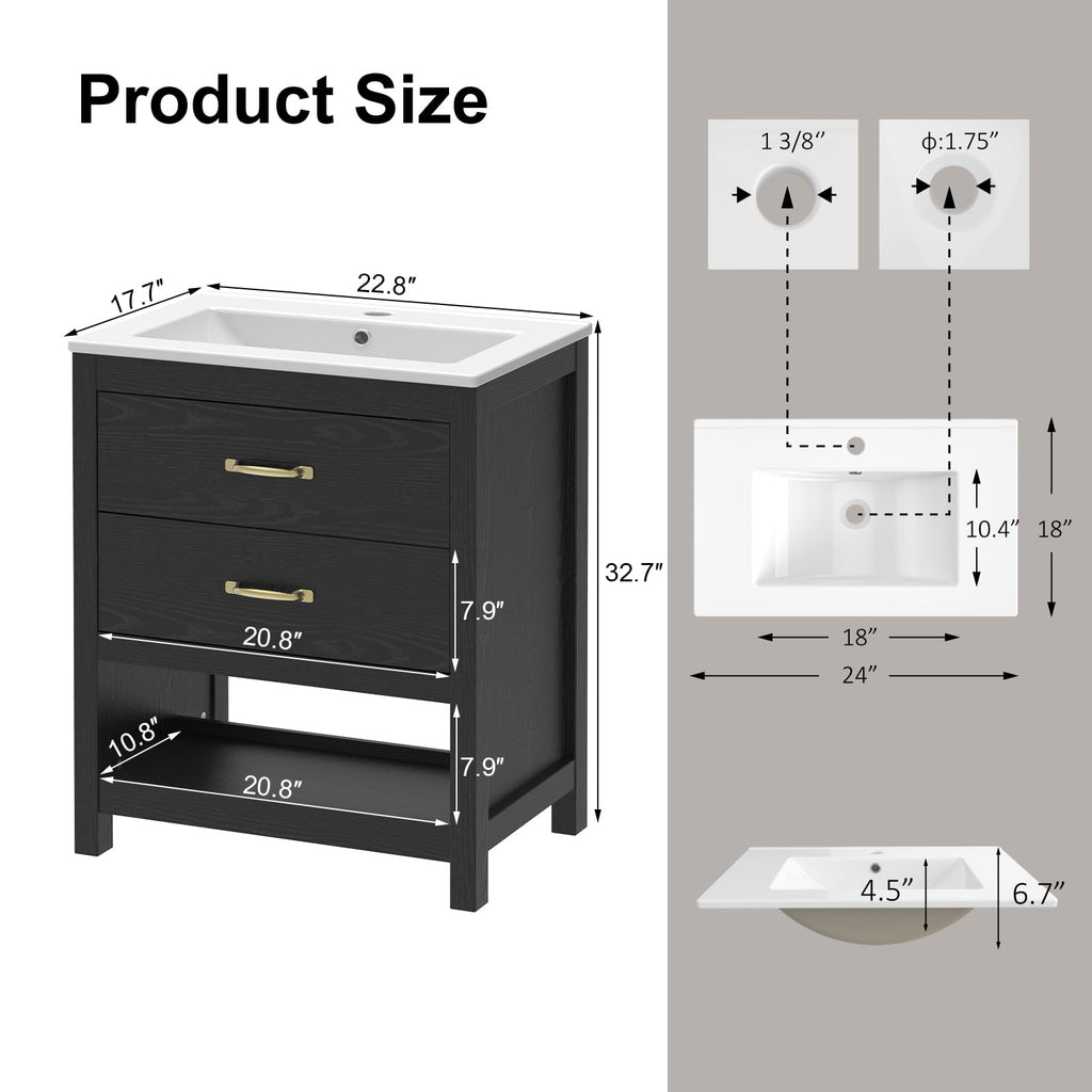 30" Bathroom Vanity with Sink, Sliding Barn Door & 3 Drawers